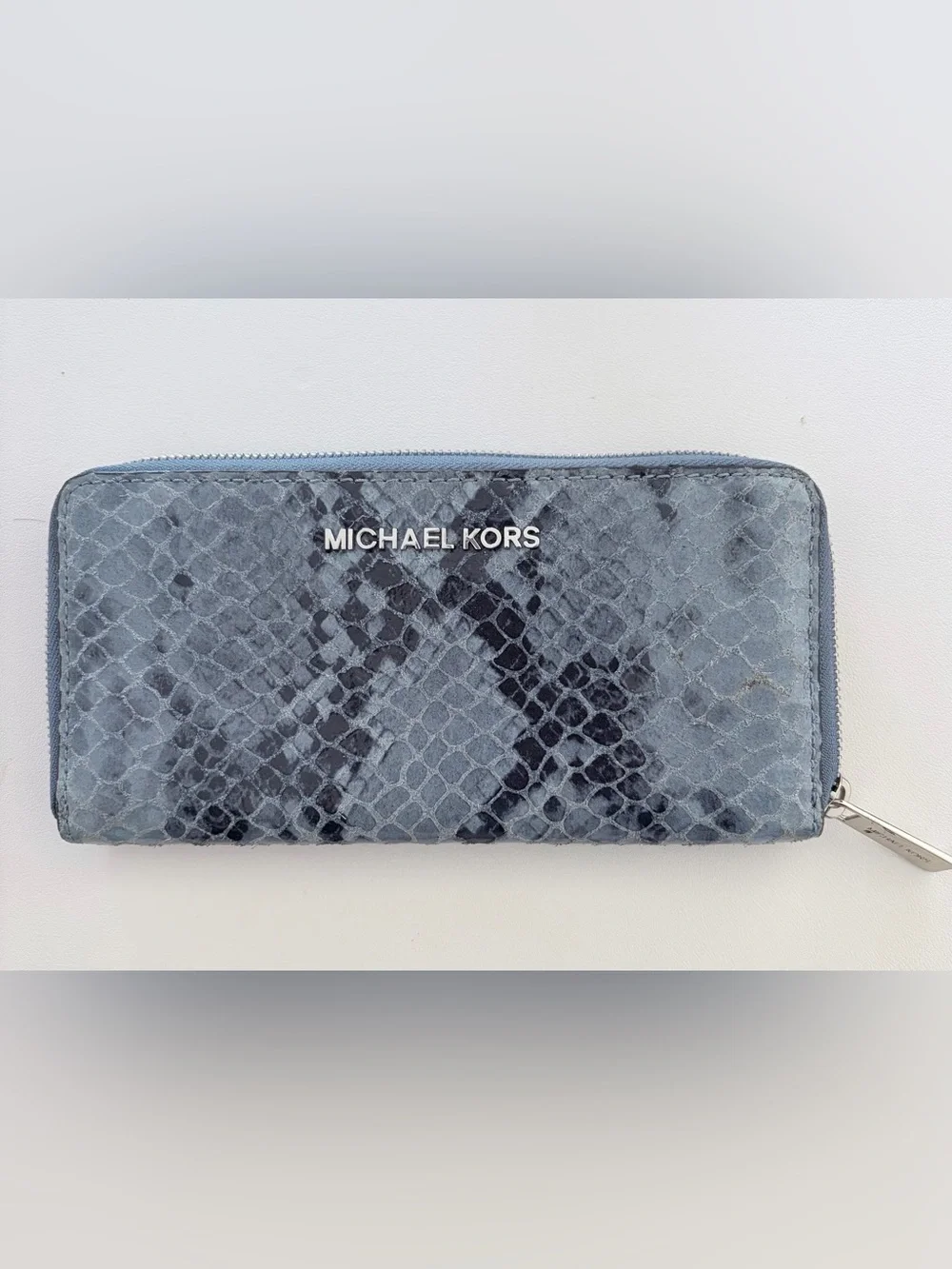 Michael Kors Hamilton blue snake-skin embossed satchel with matching wallet